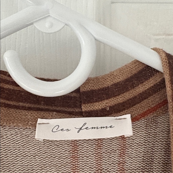 Ces Femme brown orange tan striped duster cardigan w pockets bell sleeve S - Picture 2 of 7